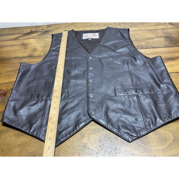 Saguaro West Trading Company Leather Vest Mens 2XL Brown Snap Western Cowboy - Picture 7 of 10